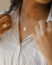 Yellow Gold Plated Silver Pearl Initial Zodiac & Initial Gemstone Pendant Necklace – Octagon AW24N004G