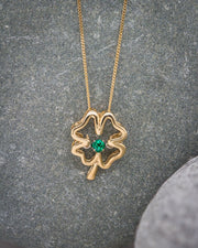 10K Yellow Gold Lab Grown Emerald Clover Necklace