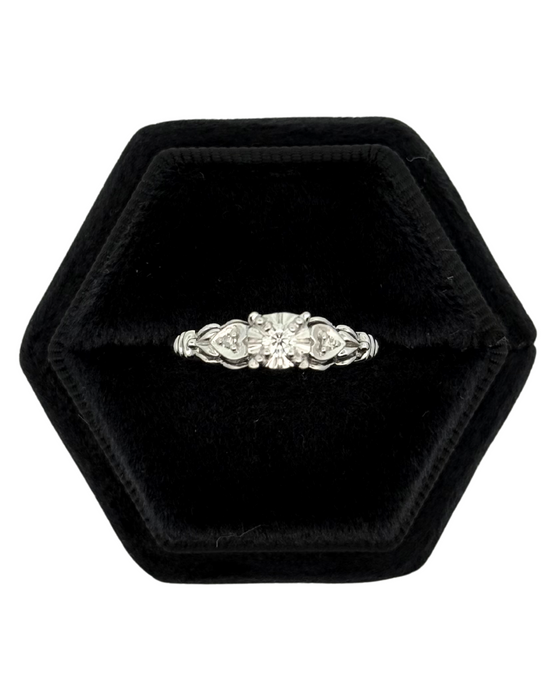 White Gold Round Diamond Engagement Ring With Heart Design