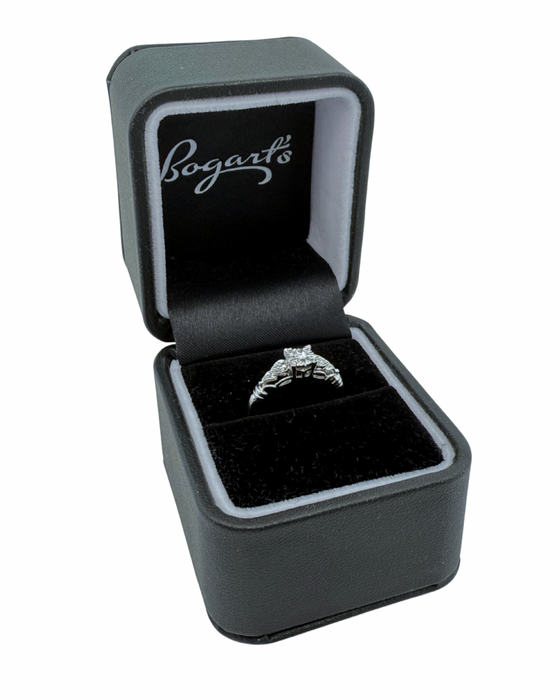 White Gold Round Diamond Engagement Ring With Heart Design