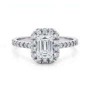 1.00CT Natural Mined Emerald Cut Halo Diamond Engagement Ring in 14KT White Gold