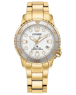 Citizen Women's Eco Promaster Dive Yellow Gold Tone Stainless Steel White Watch