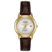 Citizen Women's Corso Eco Brown Leather Yellow Gold Tone Watch