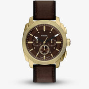 Fossil Men's Machine Gold Tone Brown Leather Watch