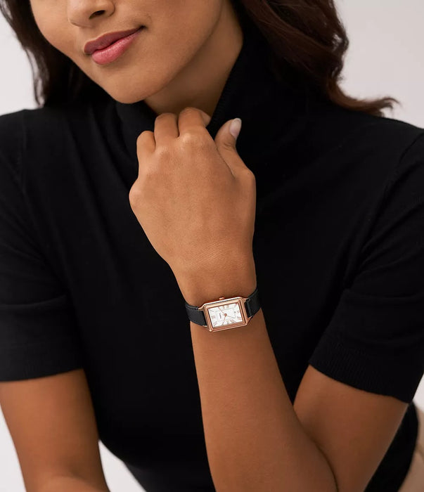 Raquel Three-Hand Date Black LiteHide™ Women's Leather Watch