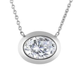 Casablanca 1.50ct Sterling Silver Oval Lab Grown Bezel Diamond Necklace