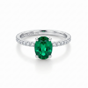 14KT White Gold 1.00CT Lab Grown Oval Emerald Engagement Ring