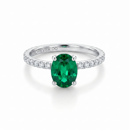14KT White Gold 1.00CT Lab Grown Oval Emerald Engagement Ring