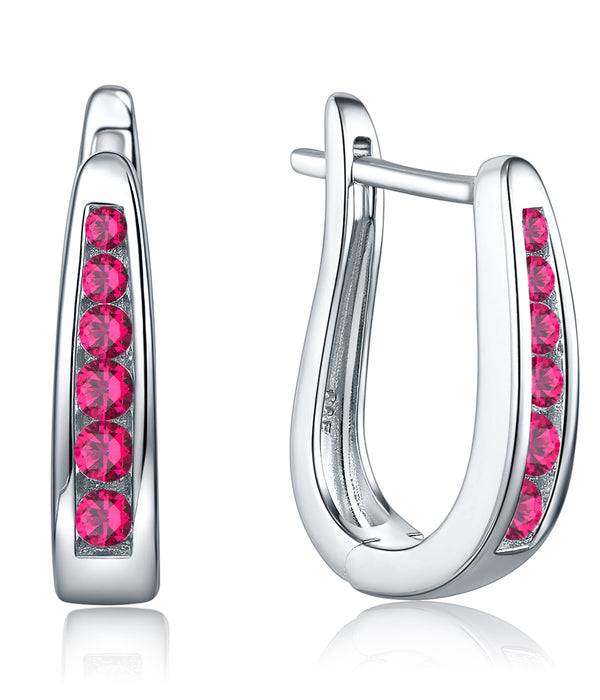 Casablanca Sterling Silver & Pink CZ J Hoop Earrings