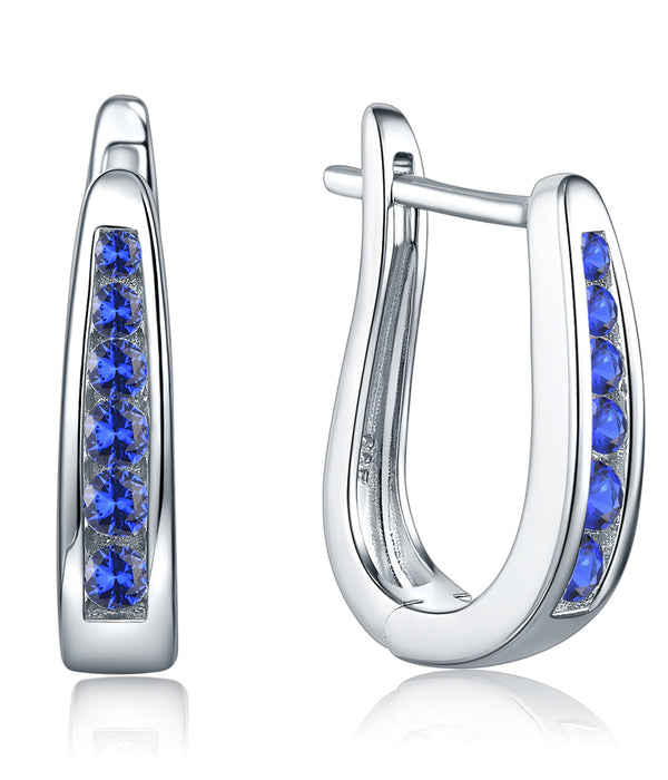 Casablanca Sterling Silver & Blue CZ J Hoop Earrings