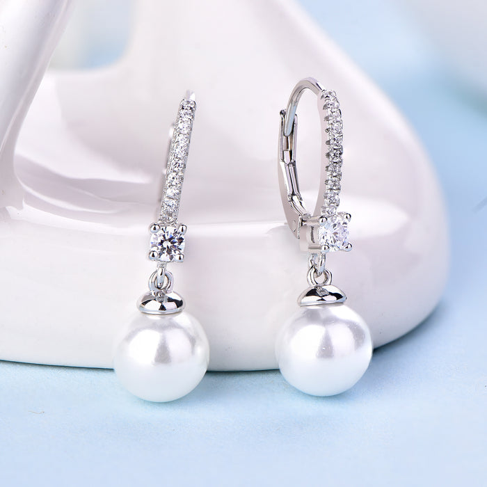 Casablanca Silver CZ & Pearl Hook Earrings