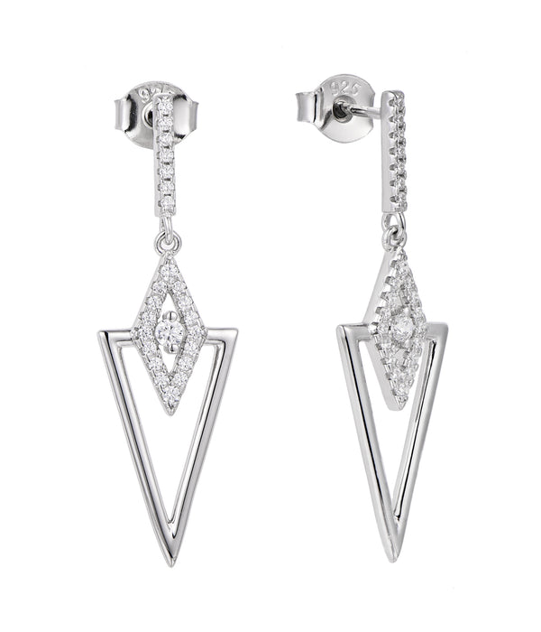 Casablanca Sterling Silver & CZ Triangle Drop Earrings