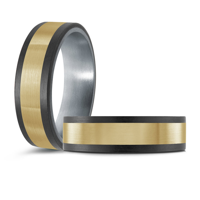 Mardini 7MM Men’s 10KT Yellow Gold, Carbon Fibre & Tantalum Wedding Band