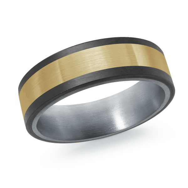 Mardini 7MM Men’s 10KT Yellow Gold, Carbon Fibre & Tantalum Wedding Band