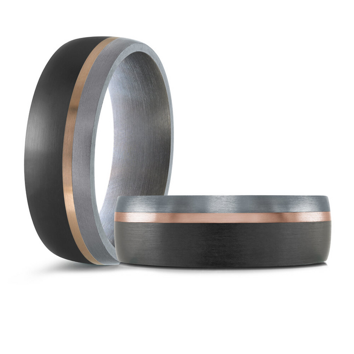 Mardini 7MM Men’s 10KT Rose Gold, Carbon Fibre & Tantalum Wedding Band