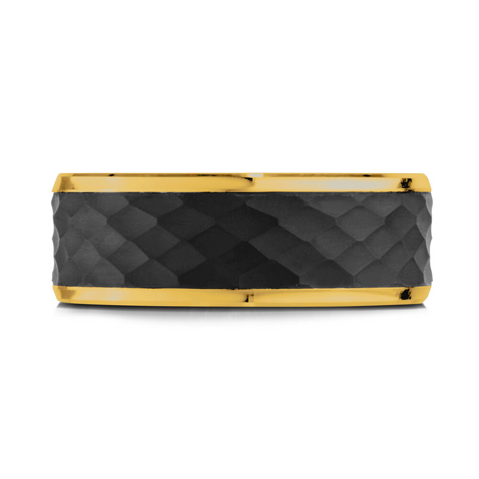 Mardini 8MM Men’s 10KT Yellow Gold, Hammered Carbon Fibre & Tantalum Wedding Band