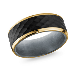 Mardini 8MM Men's 10KT Yellow Gold, Hammered Carbon Fibre & Tantalum Wedding Band