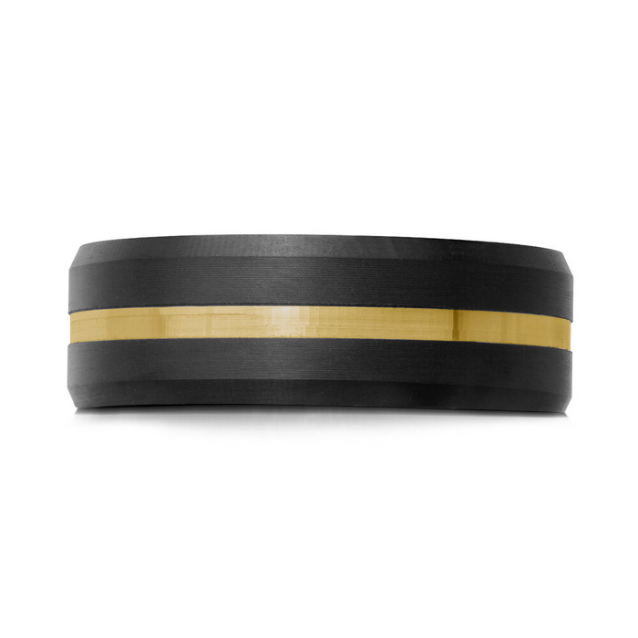 Mardini 8MM Men’s Black Carbon Fibre & Tantalum Wedding Band with 10KT Yellow Gold Stripe