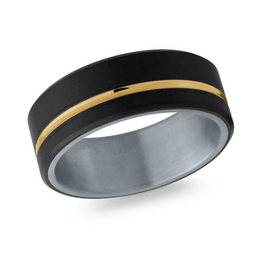 Mardini 8MM Men's Black Carbon Fibre & Tantalum Wedding Band with 10KT Yellow Gold Inlay