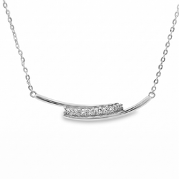 Casablanca Sterling Silver CZ Curved Bar Necklace