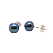 Belpearl Sterling Silver Black Freshwater Pearl Stud Earrings