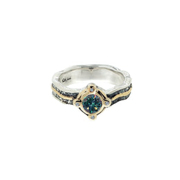 Keith Jack Sterling Silver Mystic Blue Moissanite Ring