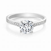 0.51CT I1 E Round Brilliant Cut Diamond Engagement Ring with Pavé Band in 14KT White Gold