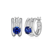 Elle Sterling Silver Duchess Sapphire CZ Hoop Earrings