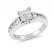 1.00CT TDW Natural Mined Quad Diamond Engagement Ring in 14KT White Gold