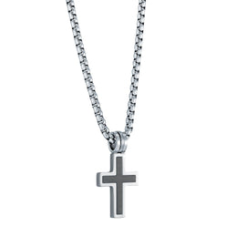 Italgem Stainless Steel Black Ip Brushed Cross 18+2