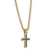 Italgem Yellow Gold Plated Stainless Steel Black Ip Brushed Cross 18+2