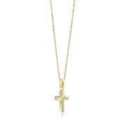 Italgem Yellow Gold Plated Stainless Steel Half White CZ Micro Cross 16+2