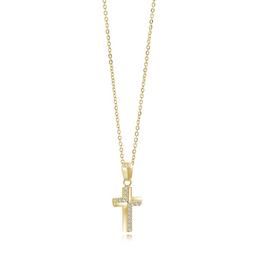 Italgem Yellow Gold Plated Stainless Steel Half White CZ Micro Cross 16+2
