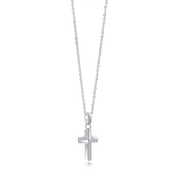 Italgem Stainless Steel Half White CZ Micro Cross 16+2