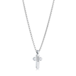 Italgem Stainless Steel White CZ Micro Cross 18