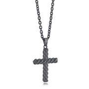 Italgem Black Ip Stainless Steel Matte Weave Cross Pendant 20
