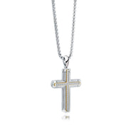 Italgem Stainless Steel Yellow Gold Plated Inlay White CZ Cross 22