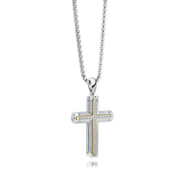 Italgem Stainless Steel Yellow Gold Plated Inlay White CZ Cross 22
