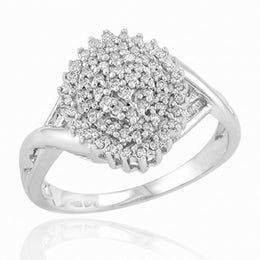 0.20CT TDW Natural Mined Round Diamond Cluster Cocktail Ring in Sterling Silver
