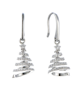 Casablanca Sterling Silver Spiral CZ Christmas Tree Earrings