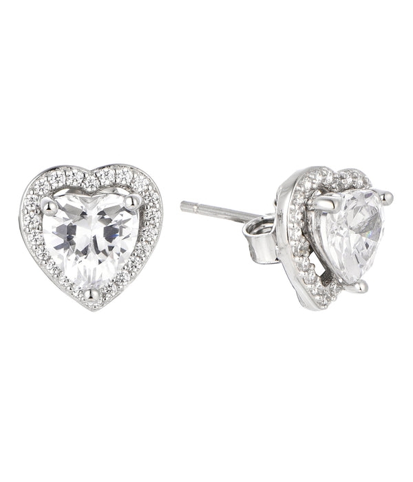 Casablanca Sterling Silver CZ Heart Stud Earrings
