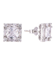 Casablanca Sterling Silver & CZ Princess Cut Earrings