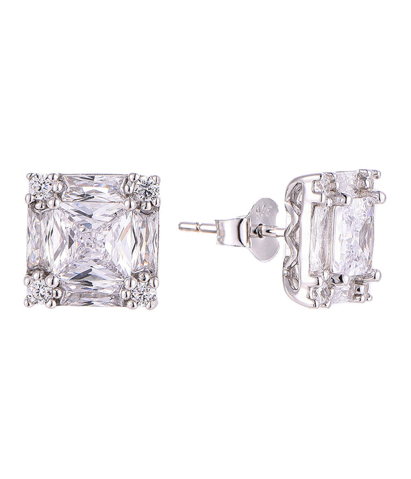 Casablanca Sterling Silver & CZ Princess Cut Earrings