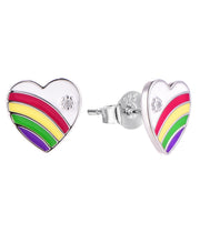 Casablanca Sterling Silver Coloured Rainbow Pride Heart Stud Earrings