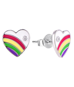 Casablanca Sterling Silver Coloured Rainbow Pride Heart Stud Earrings