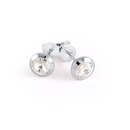 Italgem Stainless Steel White CZ Bezel Stud Earrings