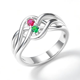 Wave Family Ring (2 Birthstones, Available in Sterling Silver, White Gold or Yellow Gold) (Copy)