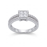 0.45CT VS2 Quad Princess-Cut Natural Mined Diamond Split-Shank Double-Row Engagement Ring in 14KT White Gold