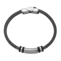 Steelx Stainless Steel & Black Leather Men's Bracelet