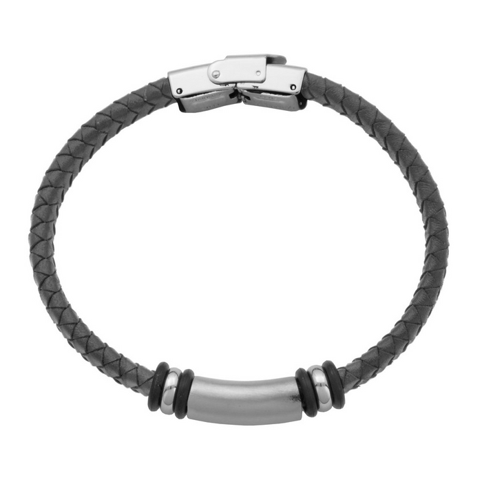 Steelx Stainless Steel & Black Leather Men's Bracelet